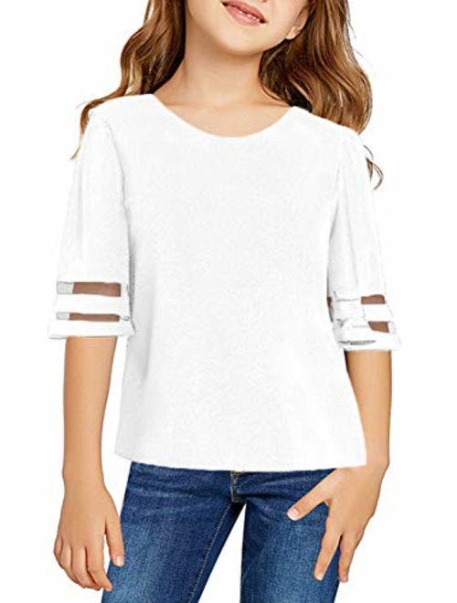 Blibea Girls Casual Loose Short Sleeve Knot Front Tops Tee Shirts Size 4-13