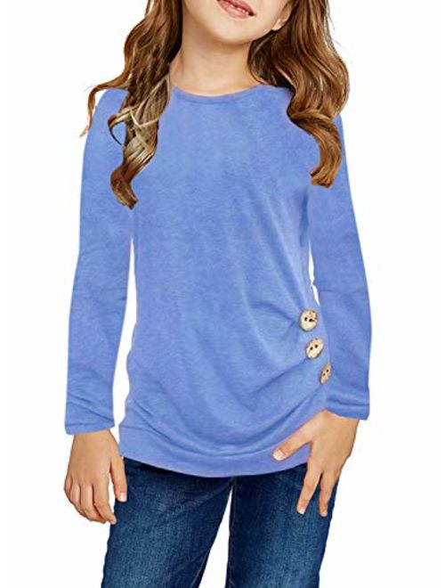 Blibea Girls Casual Loose Short Sleeve Knot Front Tops Tee Shirts Size 4-13