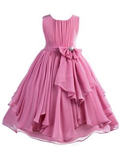 ekidsbridal Elegant Yoryu Chiffon Ruched Bodice Rhinestone Flower Girl Dress Wedding 162s