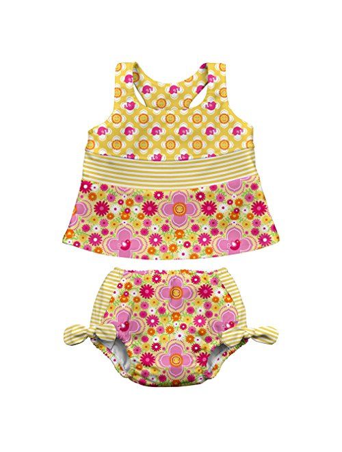 i play. by green sprouts Two Piece Tankini with Snap Reusable Swim Diaper | Baby Girl Swimsuit | Lightweight, Patented Design