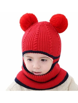 Baby Boys Girls Winter Hats Warm Cozy Knitted Scarf Earflap Beanie Fleece Lining Caps