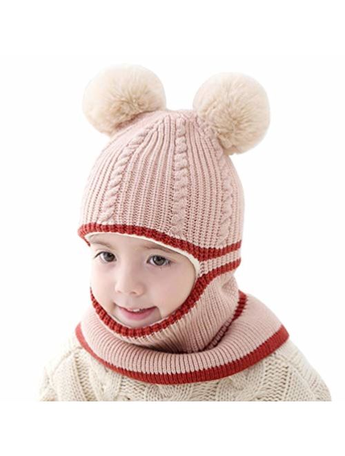 Baby Boys Girls Winter Hats Warm Cozy Knitted Scarf Earflap Beanie Fleece Lining Caps