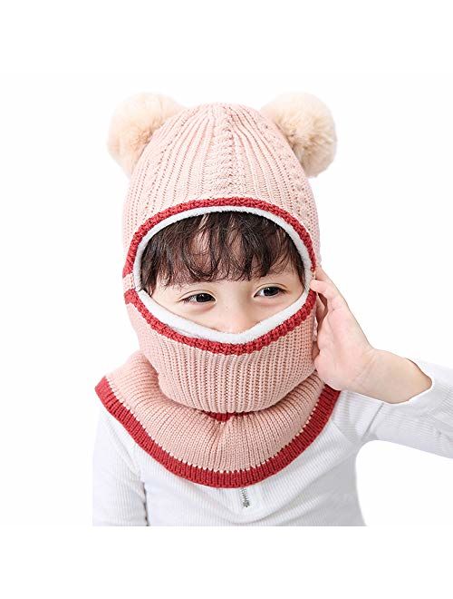 Baby Boys Girls Winter Hats Warm Cozy Knitted Scarf Earflap Beanie Fleece Lining Caps