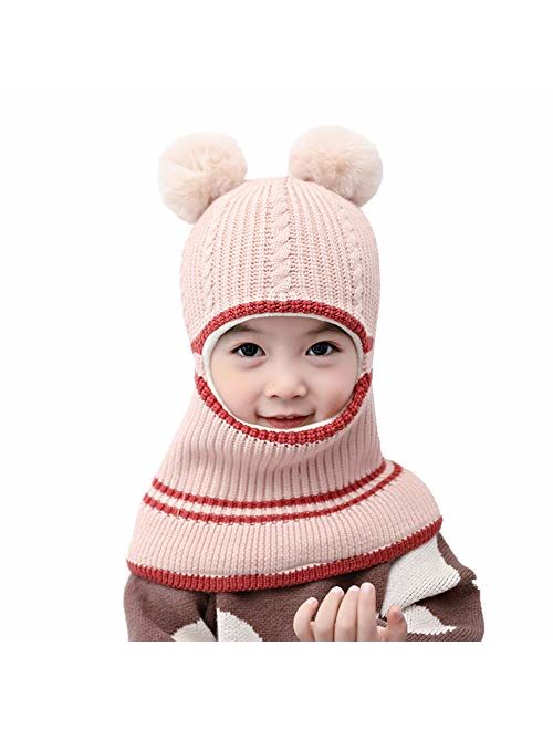 Baby Boys Girls Winter Hats Warm Cozy Knitted Scarf Earflap Beanie Fleece Lining Caps