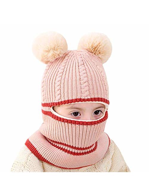 Baby Boys Girls Winter Hats Warm Cozy Knitted Scarf Earflap Beanie Fleece Lining Caps