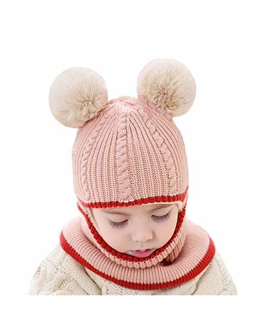 Baby Boys Girls Winter Hats Warm Cozy Knitted Scarf Earflap Beanie Fleece Lining Caps