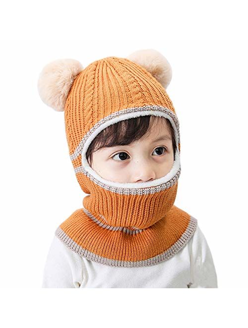 Baby Boys Girls Winter Hats Warm Cozy Knitted Scarf Earflap Beanie Fleece Lining Caps