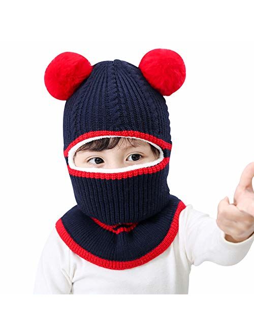 Baby Boys Girls Winter Hats Warm Cozy Knitted Scarf Earflap Beanie Fleece Lining Caps