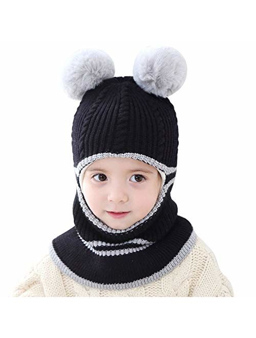 Baby Boys Girls Winter Hats Warm Cozy Knitted Scarf Earflap Beanie Fleece Lining Caps