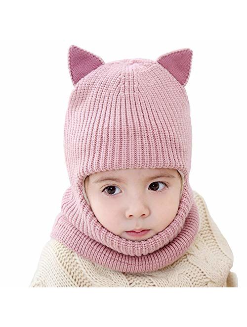 Baby Boys Girls Winter Hats Warm Cozy Knitted Scarf Earflap Beanie Fleece Lining Caps