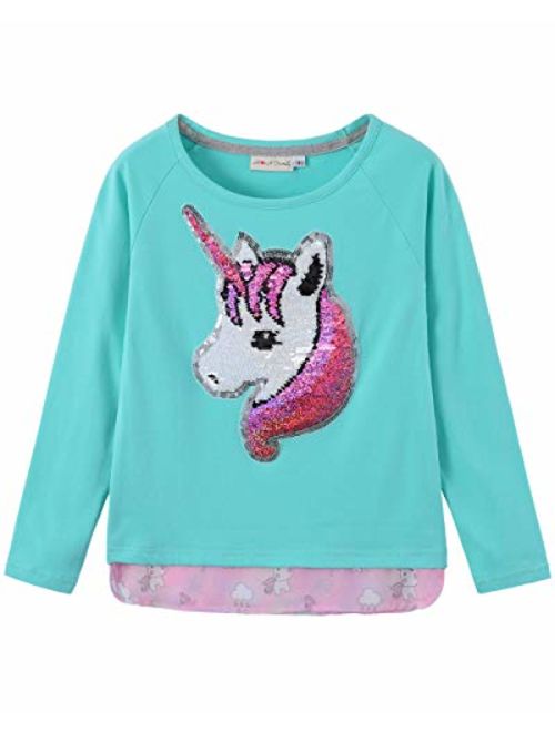 HH Family Flip Sequin Unicorn Shirt Tee for Girls 3-12 Years