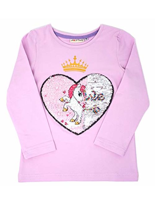 HH Family Flip Sequin Unicorn Shirt Tee for Girls 3-12 Years