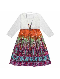 SANGTREE Girls' Floral Dress with Necklace, 18 Month - 13 Years