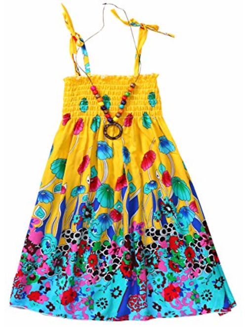 SANGTREE Girls' Floral Dress with Necklace, 18 Month - 13 Years