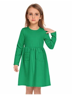 Balasha Girls Long Sleeve Dress Casual Pocket Swing Skater Dress