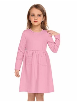 Balasha Girls Long Sleeve Dress Casual Pocket Swing Skater Dress