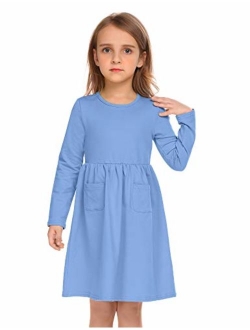 Balasha Girls Long Sleeve Dress Casual Pocket Swing Skater Dress