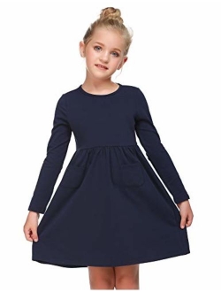 Balasha Girls Long Sleeve Dress Casual Pocket Swing Skater Dress