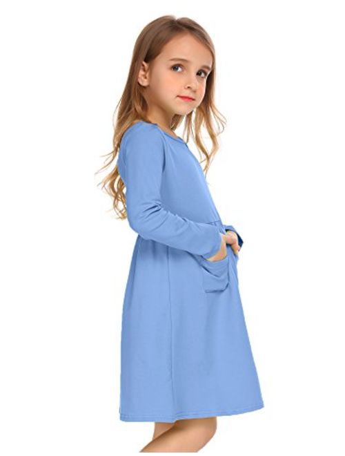 Balasha Girls Long Sleeve Dress Casual Pocket Swing Skater Dress