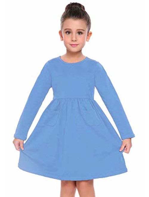 Balasha Girls Long Sleeve Dress Casual Pocket Swing Skater Dress