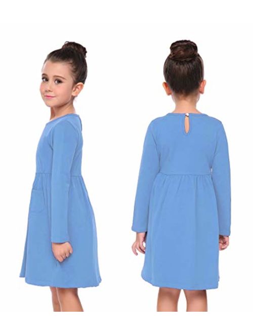 Balasha Girls Long Sleeve Dress Casual Pocket Swing Skater Dress