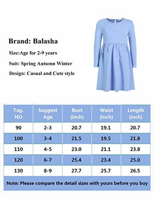 Balasha Girls Long Sleeve Dress Casual Pocket Swing Skater Dress