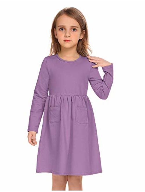 Balasha Girls Long Sleeve Dress Casual Pocket Swing Skater Dress