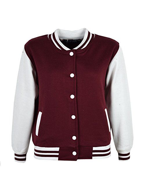 Kids Girls Boys Baseball Jacket Varsity Style Plain School Jackets TOP 2-13 Year