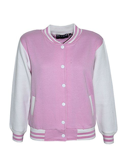 Kids Girls Boys Baseball Jacket Varsity Style Plain School Jackets TOP 2-13 Year