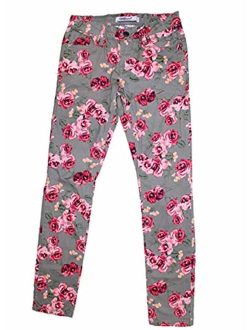 VIGOSS Big Girls Stretch Floral Straight Leg Skinny Jean Grey Floral