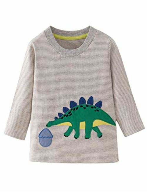 Mengmeng Cartoon Crocodiles Elephants Tee 100% Cotton Baby Boy Long Sleeve T-Shirt