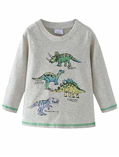 Mengmeng Cartoon Crocodiles Elephants Tee 100% Cotton Baby Boy Long Sleeve T-Shirt