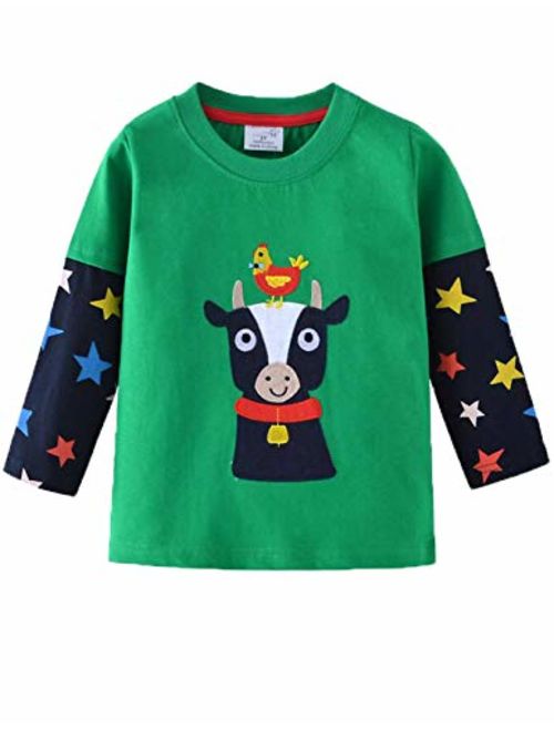 Mengmeng Cartoon Crocodiles Elephants Tee 100% Cotton Baby Boy Long Sleeve T-Shirt