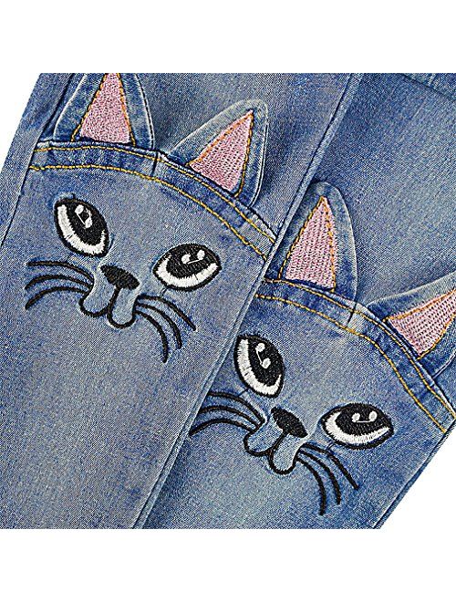 Sweety, Girls' Pull On Cat Face Ears Appliques Embroidery Tears Skinny Jeans