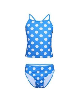 MSemis Big Girls' Two-Pieces Criss Cross Straps Swimsuits Polka Dots Beachball Tankini Set
