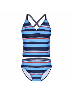 MSemis Big Girls' Two-Pieces Criss Cross Straps Swimsuits Polka Dots Beachball Tankini Set