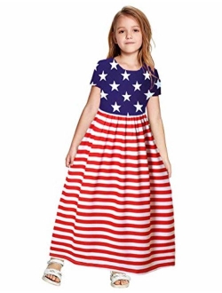 KIMIDY Girl Maxi Dress Kids Casual Striped Floral Long Sleeve Dresses with Pockets(6-12yrs)