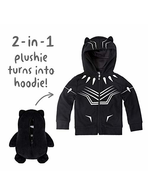 Cubcoats Black Panther - 2-in-1 Transforming Hoodie and Soft Plushie - Black with White Accents