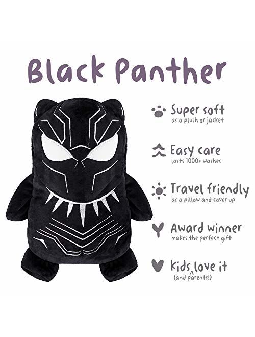 Cubcoats Black Panther - 2-in-1 Transforming Hoodie and Soft Plushie - Black with White Accents