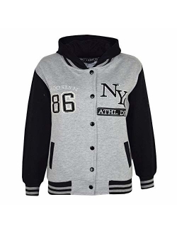 Kids Girls Boys Baseball NYC Athletic Hooded Jacket Varsity Hoodie Age 5-13 Year