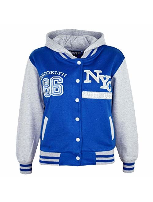 Kids Girls Boys Baseball NYC Athletic Hooded Jacket Varsity Hoodie Age 5-13 Year