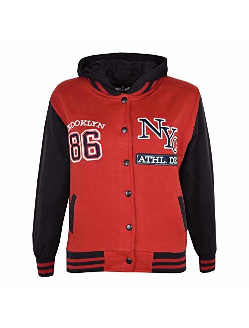 Kids Girls Boys Baseball NYC Athletic Hooded Jacket Varsity Hoodie Age 5-13 Year