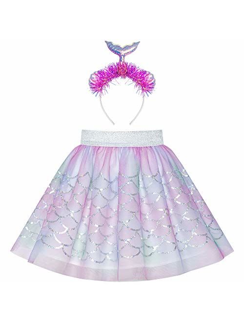 Sunny Fashion Girls Skirt Blue Heart Sequins Sparkling Tutu Dancing Size 2-12