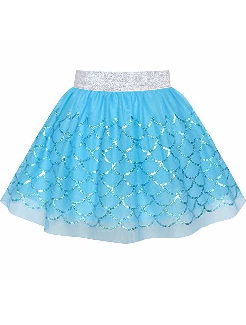 Sunny Fashion Girls Skirt Blue Heart Sequins Sparkling Tutu Dancing Size 2-12