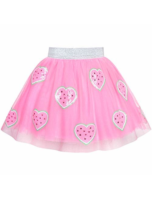 Sunny Fashion Girls Skirt Blue Heart Sequins Sparkling Tutu Dancing Size 2-12