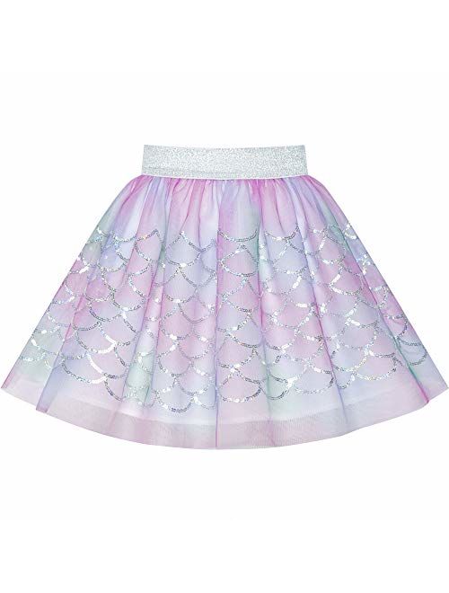 Sunny Fashion Girls Skirt Blue Heart Sequins Sparkling Tutu Dancing Size 2-12