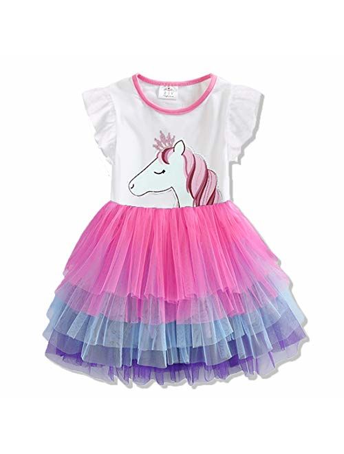 DXTON Toddler Girl Summer Short Sleeve Tutu Party Wedding Birthday Dresses