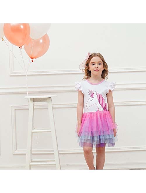 DXTON Toddler Girl Summer Short Sleeve Tutu Party Wedding Birthday Dresses