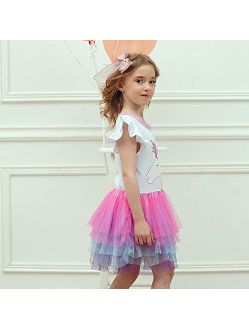 DXTON Toddler Girl Summer Short Sleeve Tutu Party Wedding Birthday Dresses