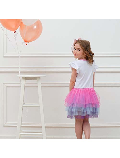 DXTON Toddler Girl Summer Short Sleeve Tutu Party Wedding Birthday Dresses